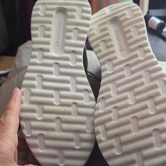 Adidas Khaki Green With Neon Green Stripes And Black Speckles Athletic Shoes - Picture 3 of 5